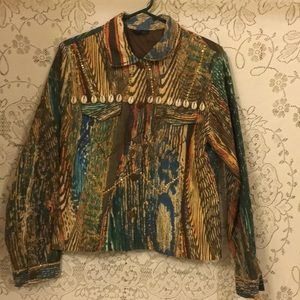 Island Woman’s Jacket With Shells Beads & Sequins Size Med An All occasion Must